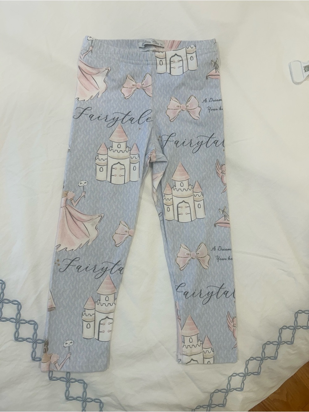 Balloon Chic Fairytale Castle Print Leggings - Light Blue and Pink Size 3